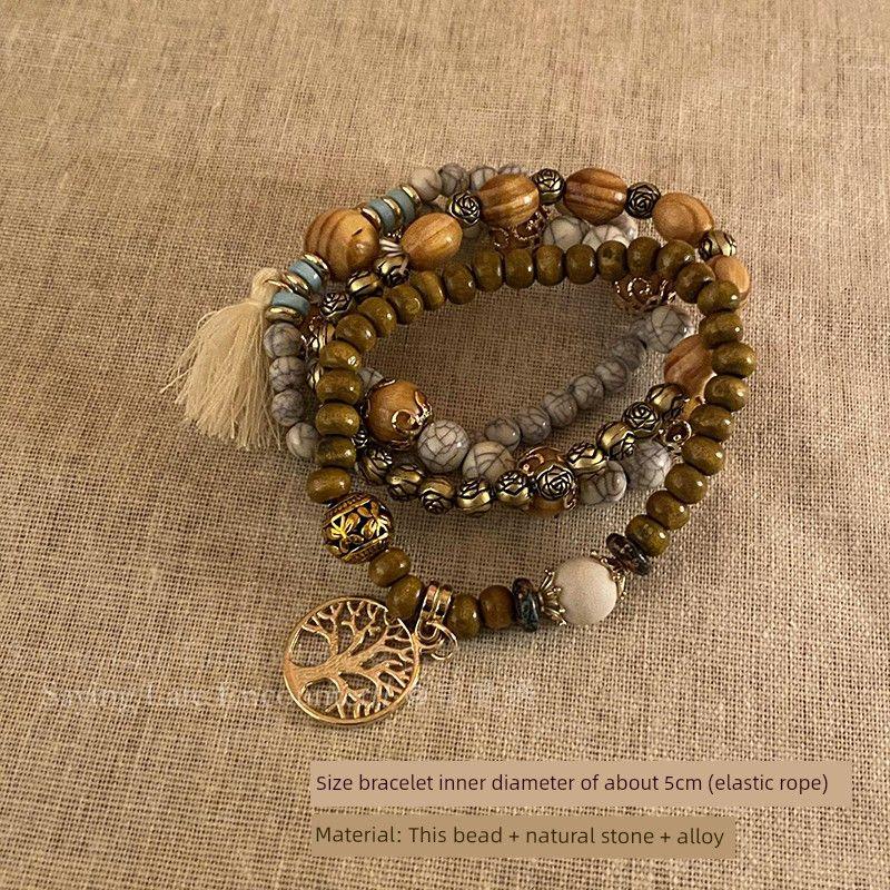 

Нишевый стиль Браслет из бусин Женский Ретро Стиль Отходов Земли Бодхи Bohemia wooden bead hand rope-four-piece set