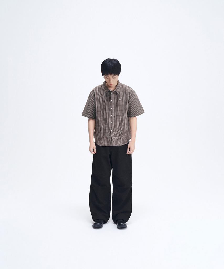 SLOW RECORD HOUSE Logo Check Short Sleeve Shirt_Brown