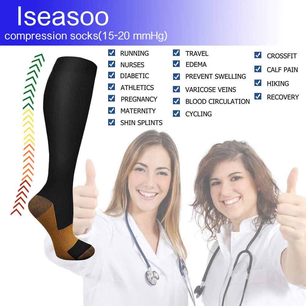 Women's Solid Color Knee-High Copper Ion Compression Socks for Cycling