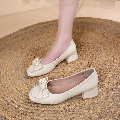 Fashion Fashion Belt Heel Shoes 2024 Spring and Autumn New Mid Heel Versatile Women's Shoes Fashion Gentle Temperament Single Shoe Traf