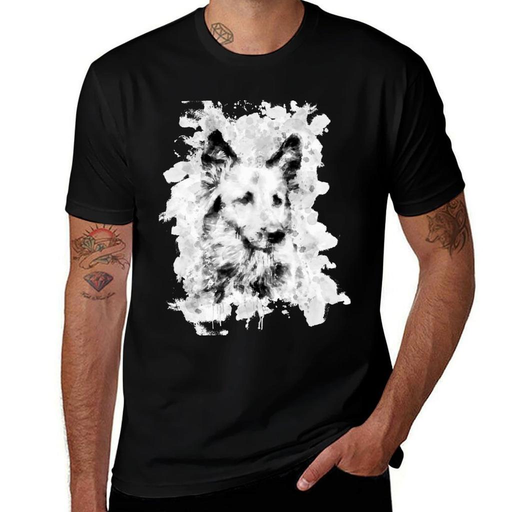 Ink Portrait of A German Shepherd Dog v2 T-Shirt Plus Size Basic Short Sleeve Top