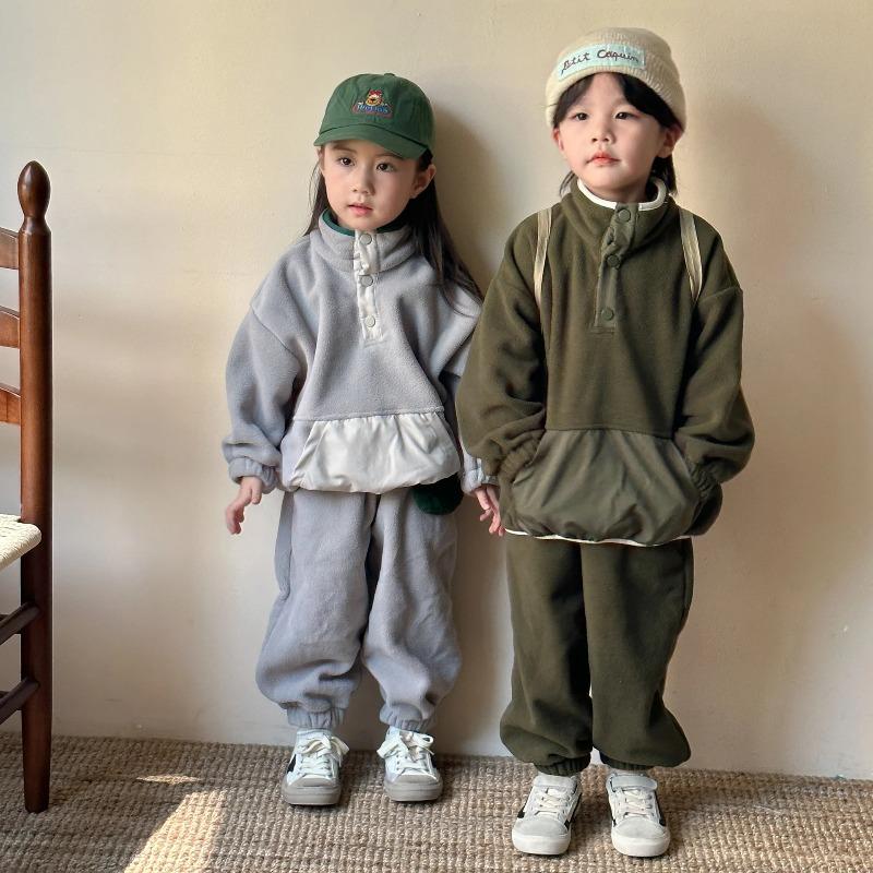Winter Children Polar Fleece Sweatshirt Set Boys Girls Plus Velvet Thick Warm Suit Kids Casual Sports Outfits