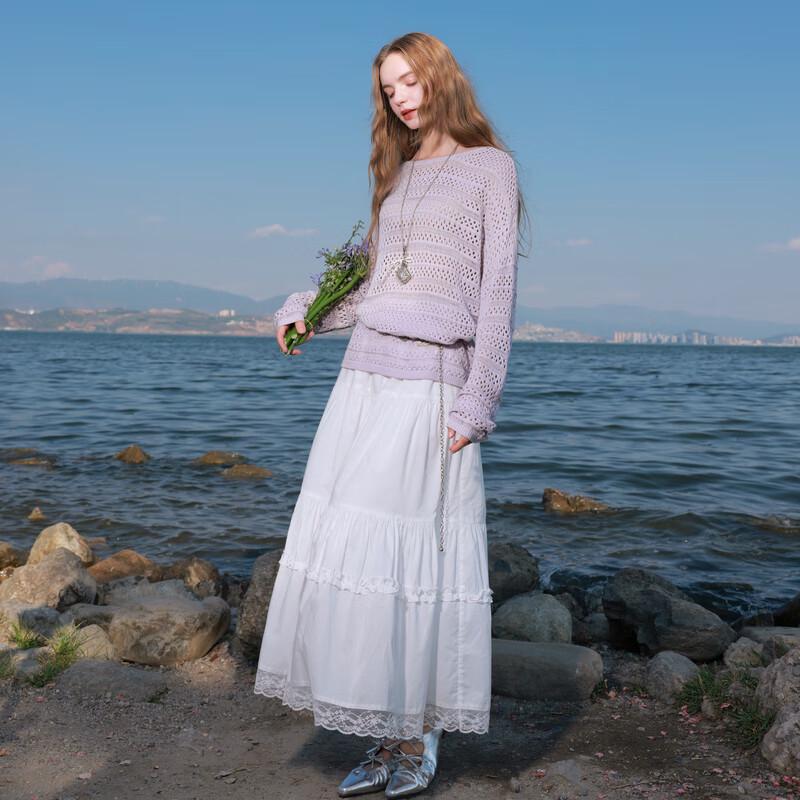 Sancai 2025 Autumn Loose Fit Hollow-Out Knit Sweater