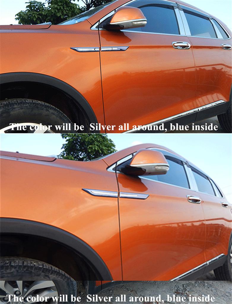 2Pair Universal Stainless Steel Car Side Body Fender Trim Decoration Chrome Blue