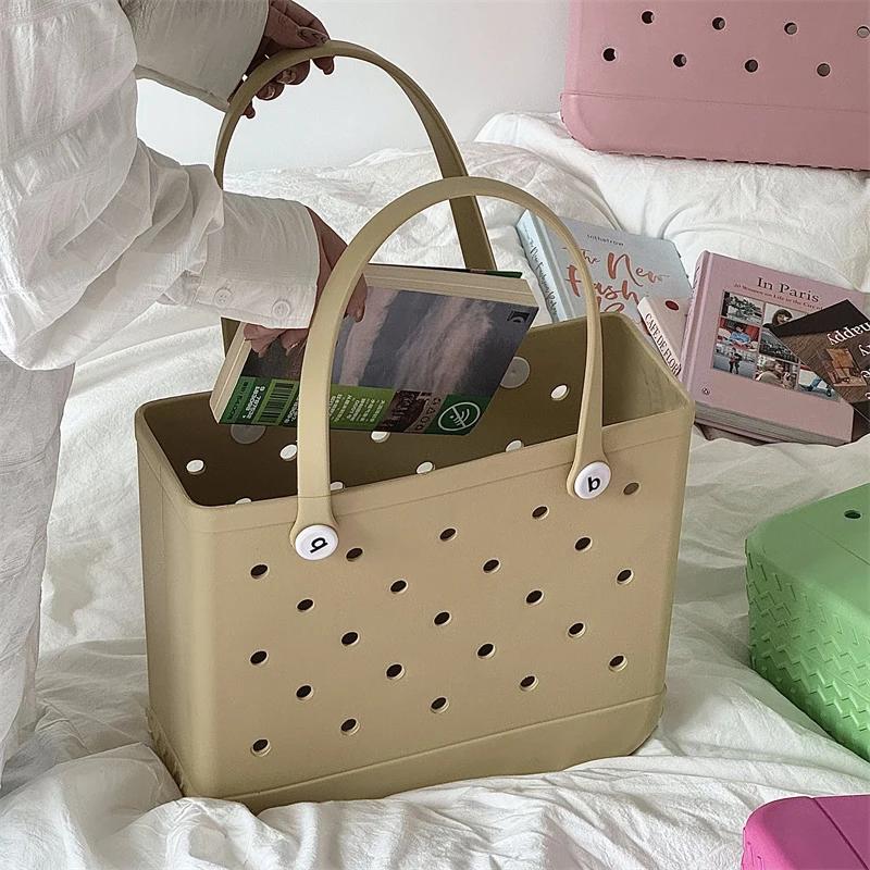 Durable Waterproof Beach Bag Storage Baskets Summer Rubber Tote Solid Color Jelly Beach Bags Sundries Organizer