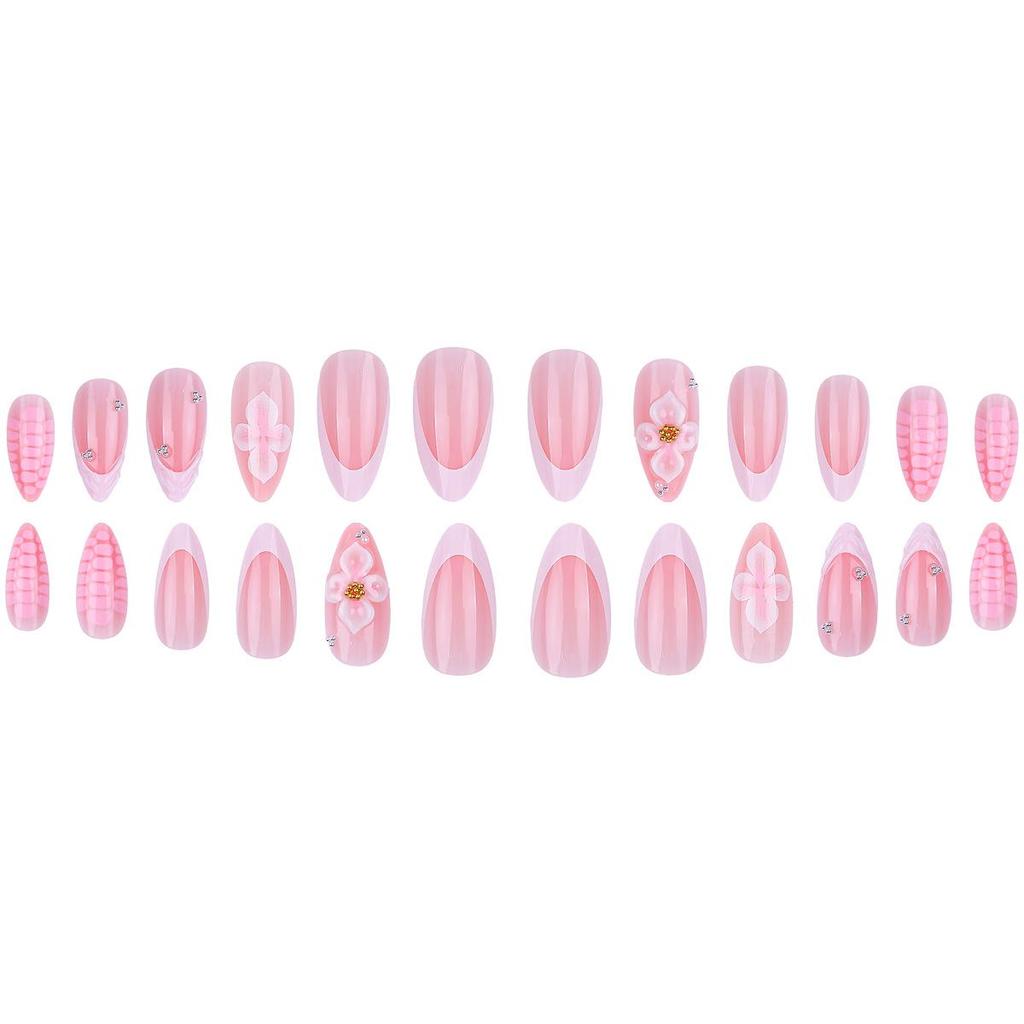 Wearable French-Style Embossed Flower Nail Stickers - Classic Girly Design, Removable False Nails