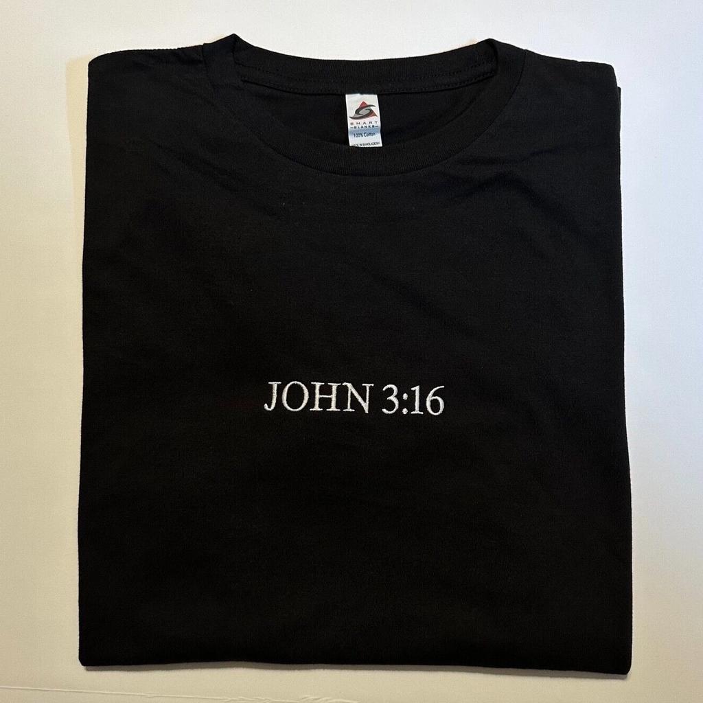 John 3:16 Embroidery T-Shirt - Bible Quote Jesus Bible Shirt - Gospel