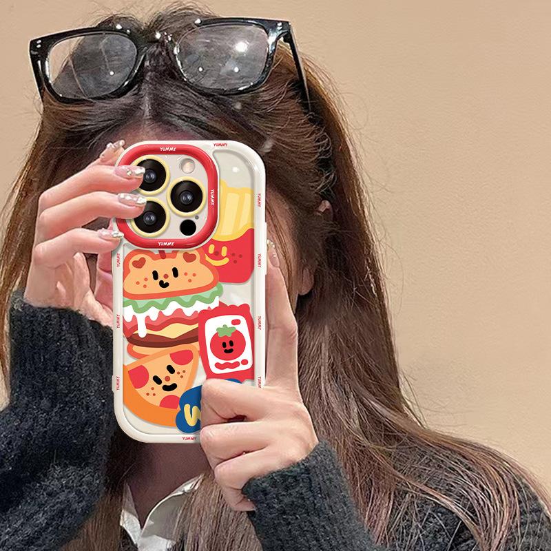 Applicable To Vivos17 Mobile Phone Case X90/80pro Cartoon Hamburger Lanyard Y52s High-end Silicone Protective Case