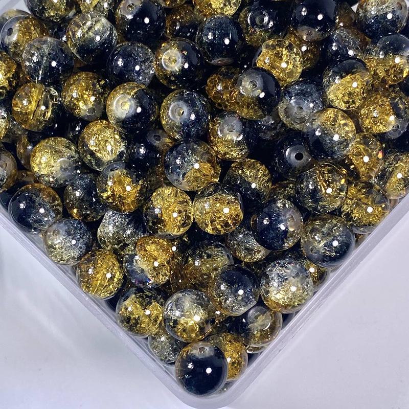 Black Series 10mm Ice-Cracked Glass Beads for DIY Jewelry Crafting