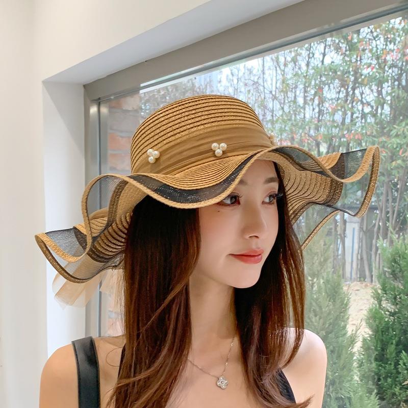 Straw Hat Women's Summer Sun Hat Korean Version Fashionable Seaside Sun Protection Large Brim Sunshade UV Protection Foldable Beach Hat