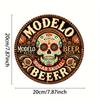 Plaque Métallique Modèle Beer Crâne Mexicain Décor Rond Mural Haute Définition pour Bar Man Cave Jour des Morts et Vintage