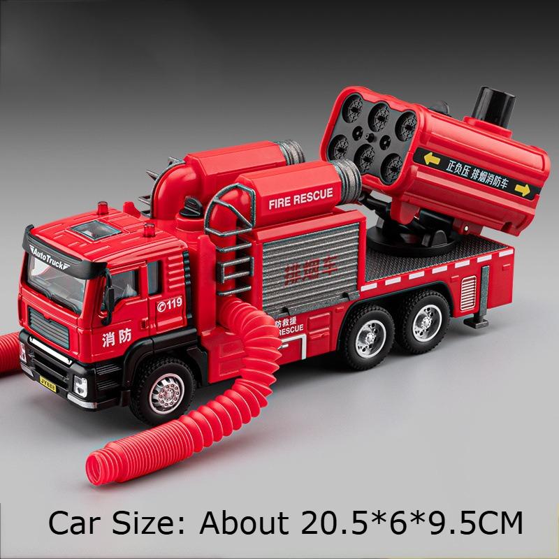 

1:50 Spray Fire Truck Alloy Diecast Model Toys Car One Click Water Spray Sound Light Pull Back Removable Pipeline Cars Kids Gift красный