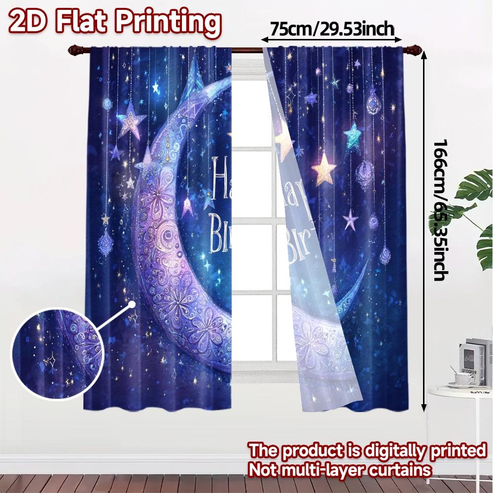 2pcs, 2D FLAT PRINTING Curtains (Without Rod) Cosmic Birthday Modern Modern Curtain 100% Polyester Curtains Decorations For Home