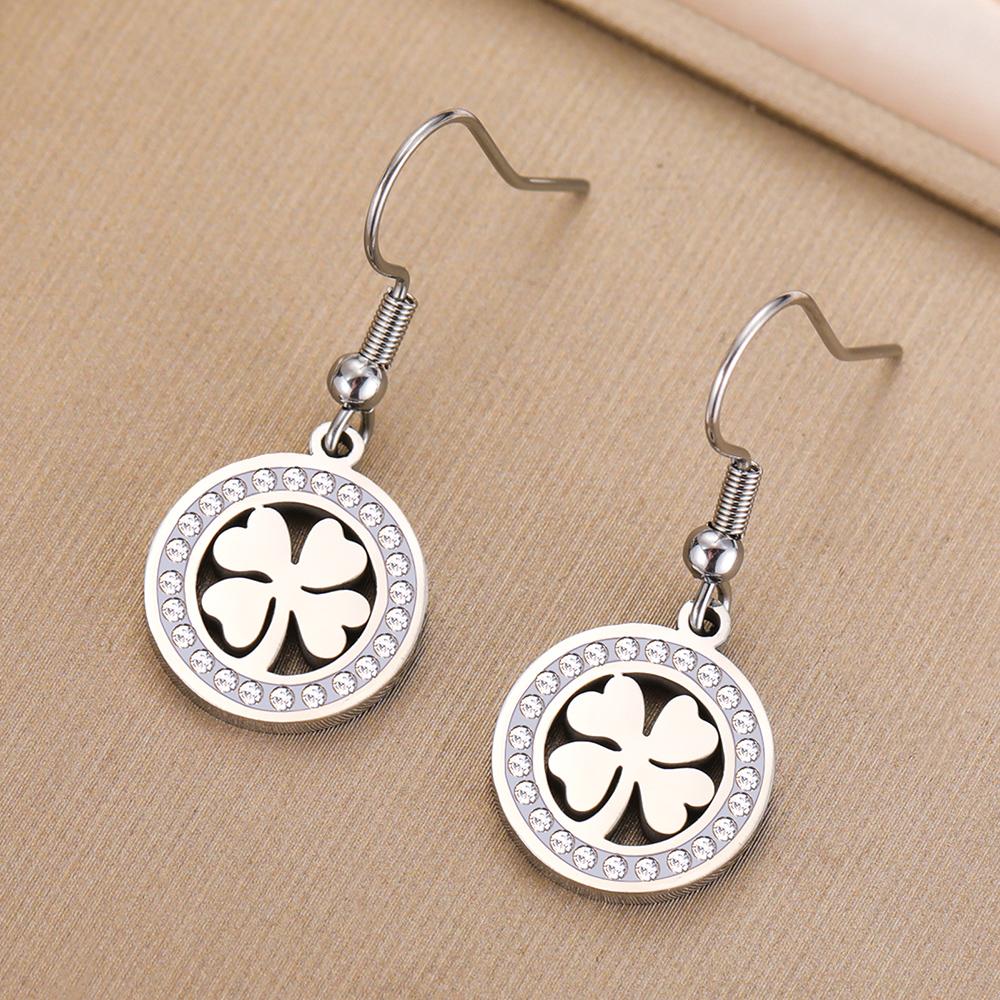 Dawapara Heart Four Leaf Clover Earrings Zircon Shamrock Earrings Good Luck Irish Symbol Stainless Steel Jewelry Wholesale