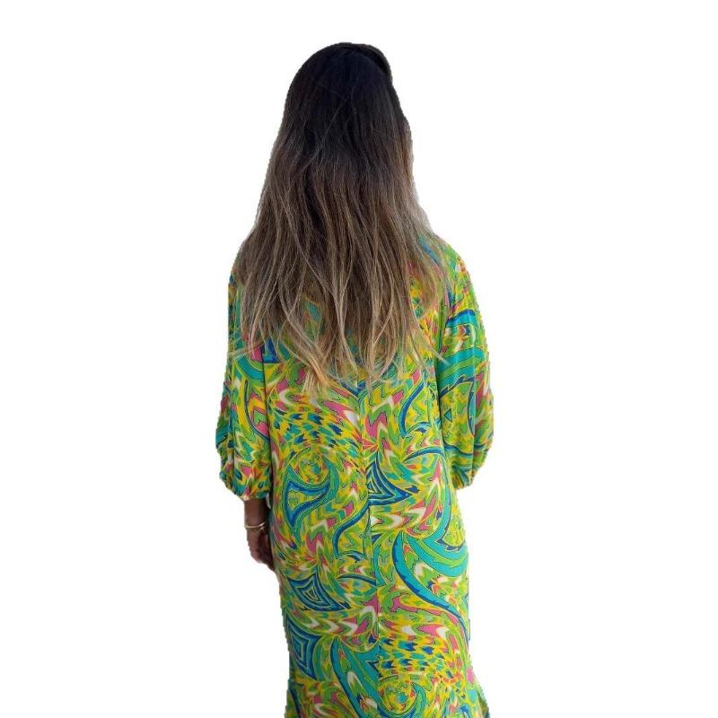 Women's Spring and Summer V-neck Fashionable Vacation Printed Dress