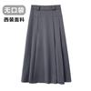 Plus Size Women Gray High Waist A Line Pleated Midi Skirt