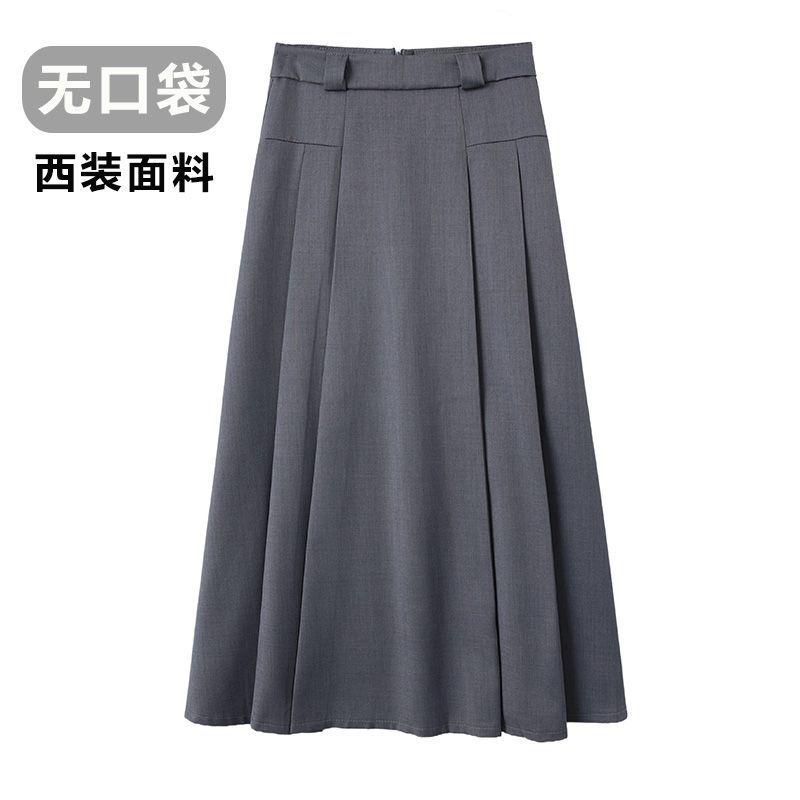 Plus Size Women Gray High Waist A Line Pleated Midi Skirt