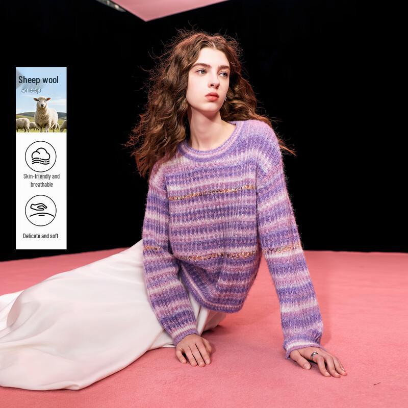 Sancai 2026 Spring Women s Tie-Dye Knitted Round Neck Pullover Sweater M 160/84A