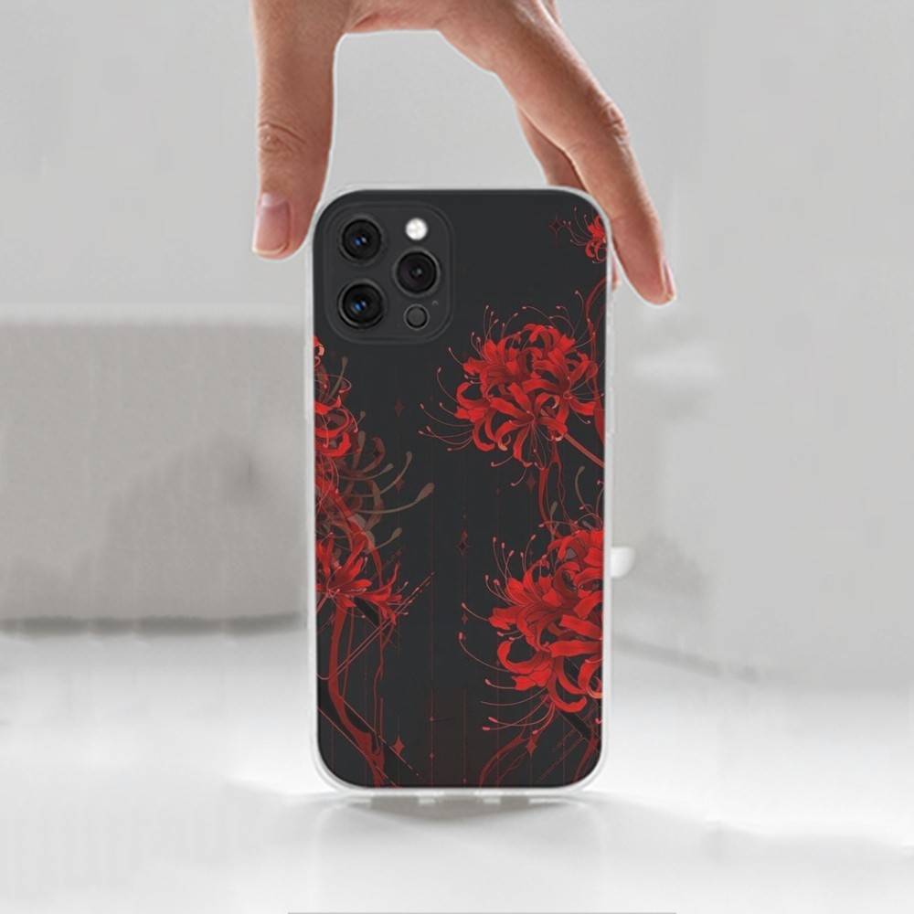 Red Spider Lily Flowers Case For iPhone Max,13,XR,SE,12,15,Pro,17,Plus,11,14,16,X,XS,Mini Transparent Soft Cover