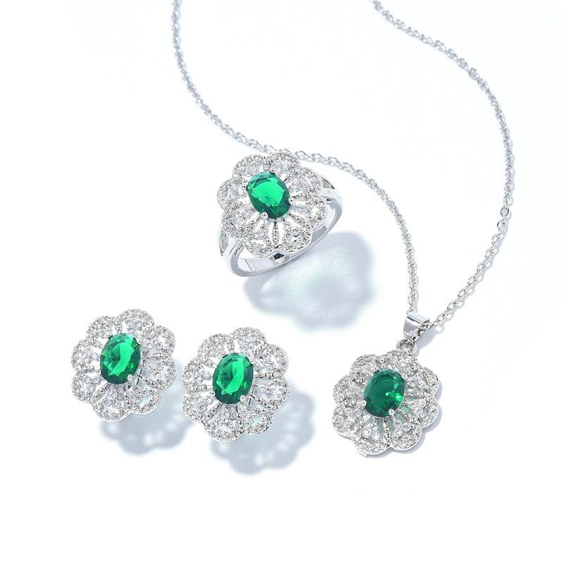 Zircon Set, Versatile Fashion Necklace Earring Set, Flower Set Jewelry.