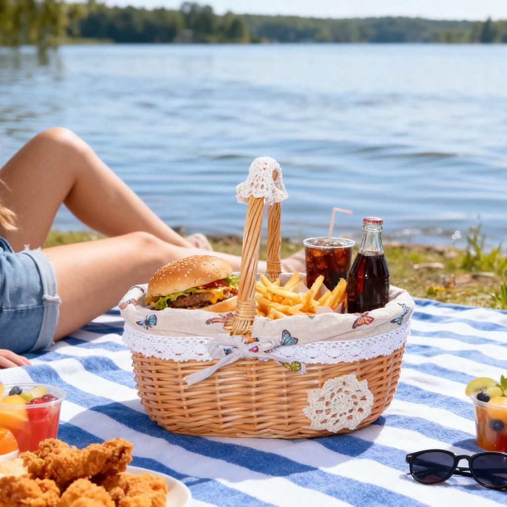 Woven Basket, Handcrafted Storage Basket With Handles And Linen, Multifunctional Bread And Fruit Container, Ideal For Family Gatherings