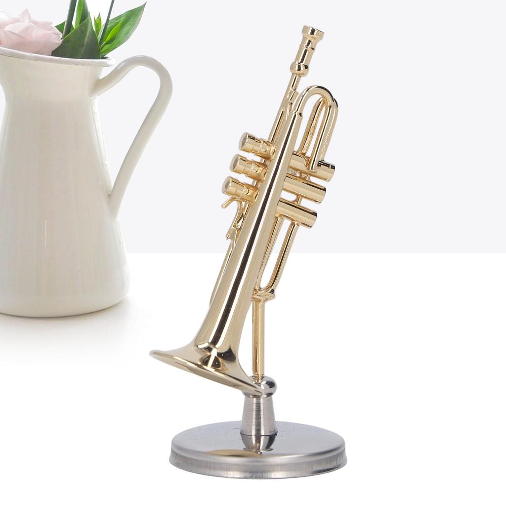 Ature Trompete Messing Exquisites Design Romantisch Trompetenmodell mit Ständer Koffer für Schreibtisch Bücherregal