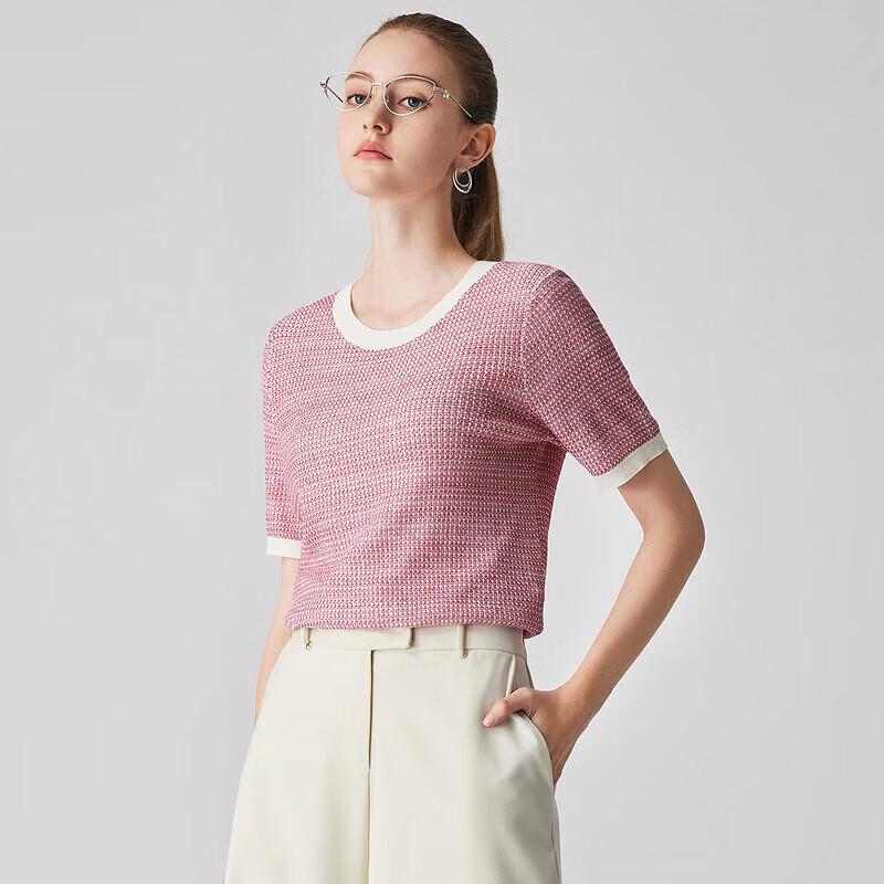 Zhaojun Women's Mulberry Silk Blend Color-Block Knit T-Shirt
