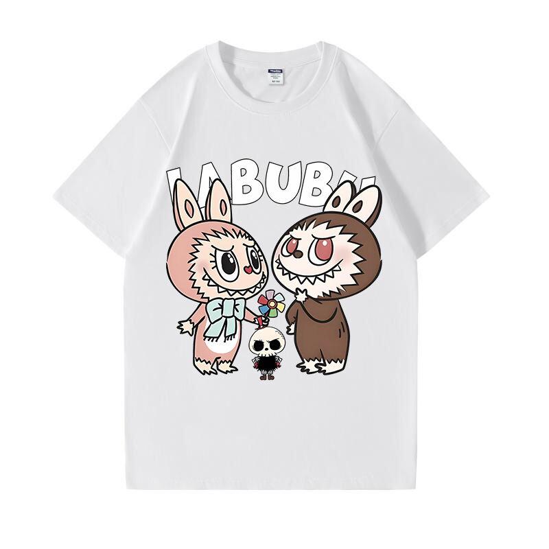 Beige T-shirt summer Labubu clothes printed short-sleeved cartoon top