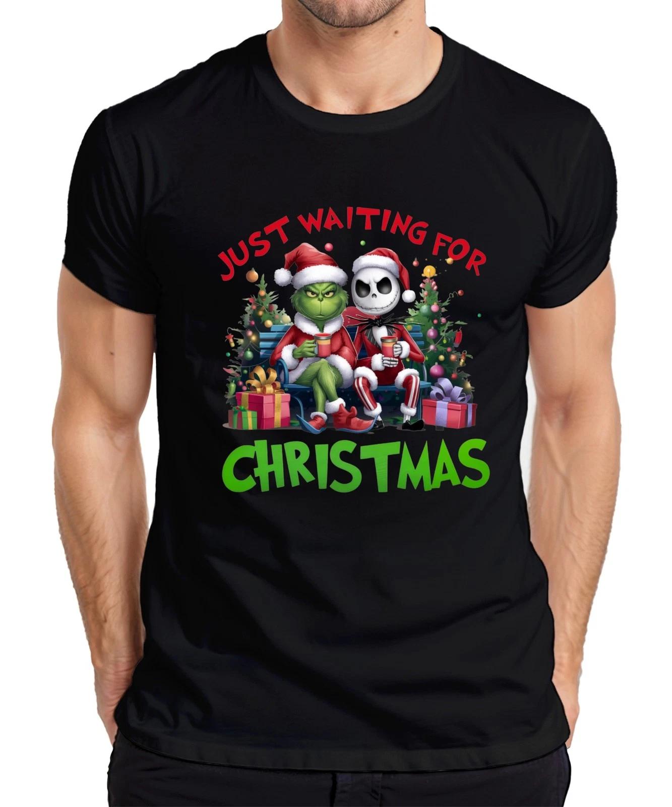 Just Waiting For Christmas Grinch Jack Skellington Santa lustig Herren T-Shirt S
