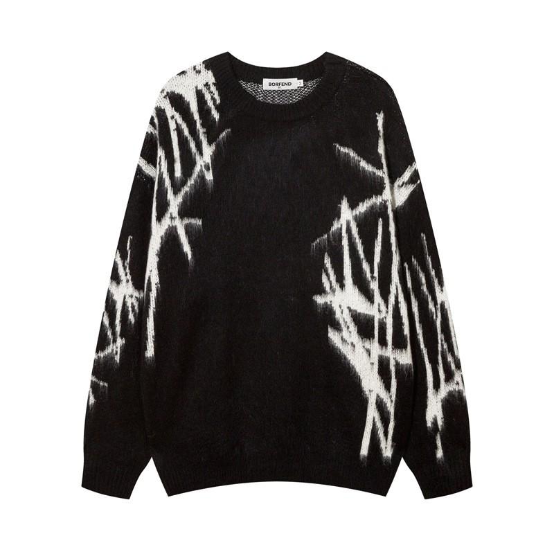 Unisex Oversized Knit Sweater With Graphic Jacquard Casual Streetwear Pullover Winter