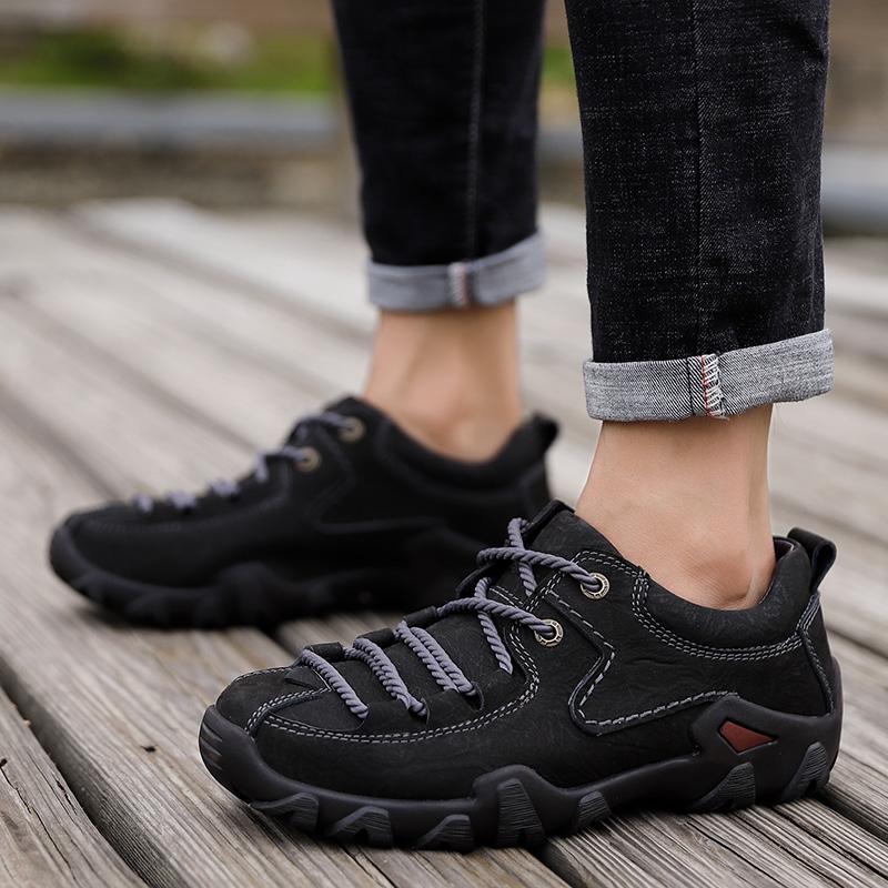 Pánské turistické boty na šněrování, jarní a podzimní, z pravé kůže, outdoorové, sportovní, trekkingové, horské, atletické boty