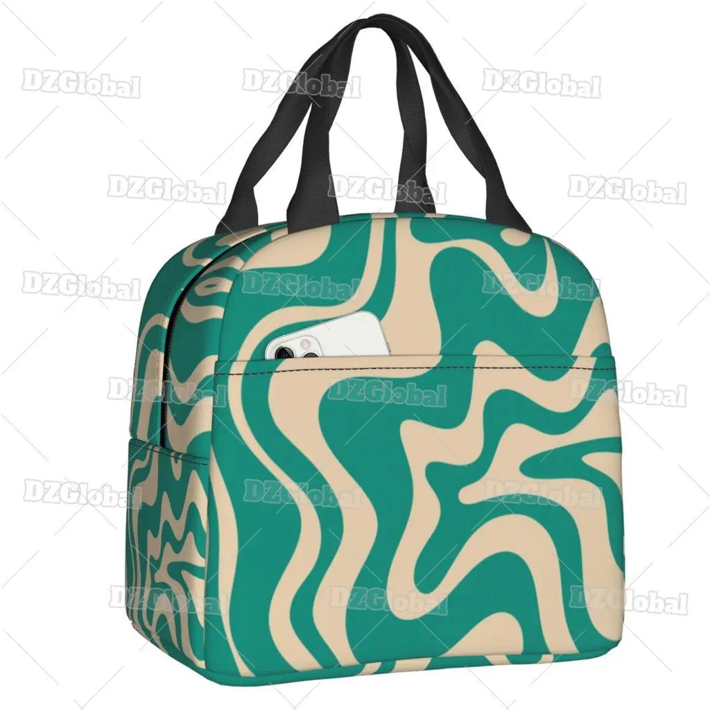 Liquid Swirl Abstract Pattern In Sage Green Insulated Lunch Bag Geometric Art Cooler Thermal Bento Box For Women Kids Food Bags