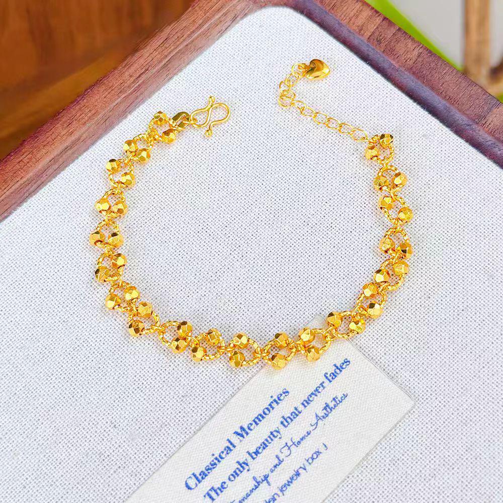Gold Interlocking Circle Disco Bead Bracelet – Women's Luxurious Starry Sky Design