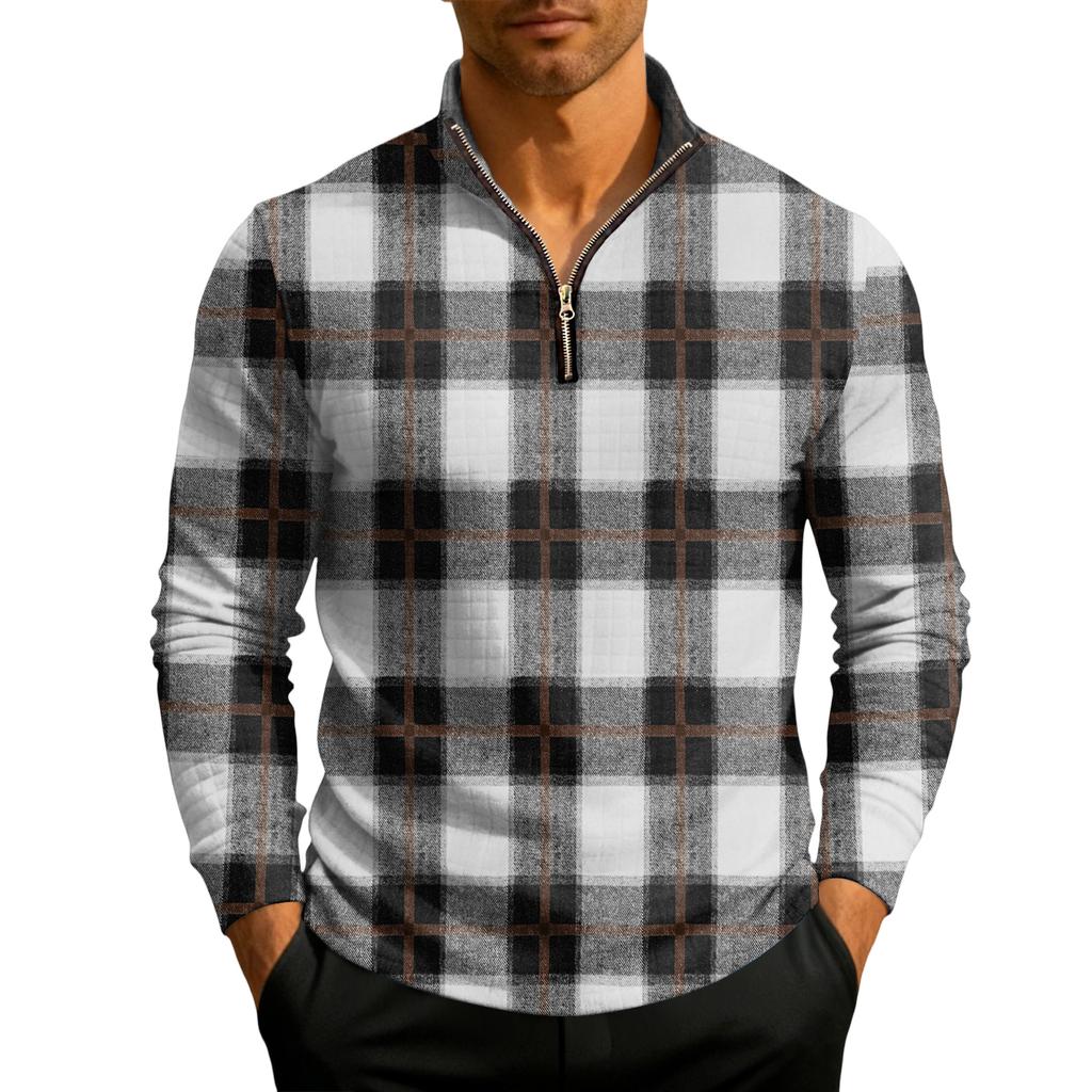 Herrstickad tröja med kvartslång dragkedja och ståkrage