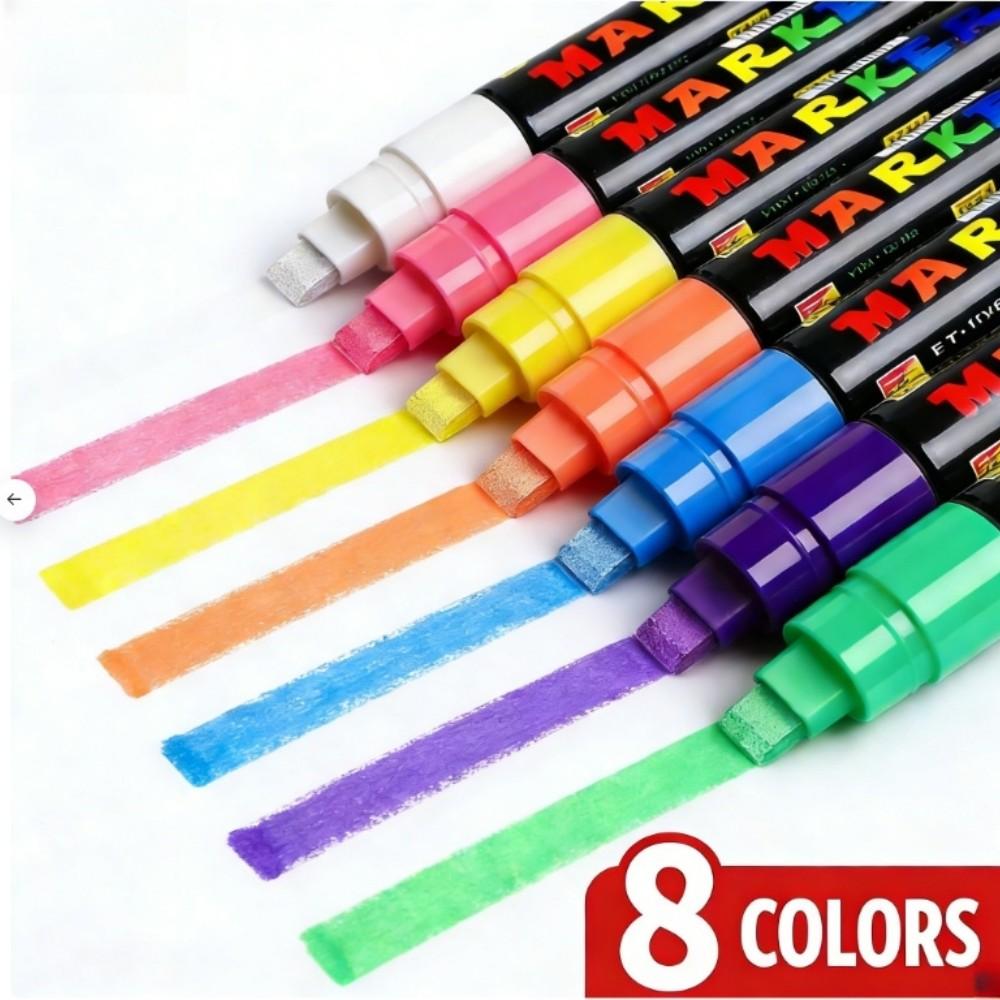 Neon Led Board Marker Set (8 Colors) - 10Mm Broad Chisel Tip Fluorescent Pen For Shop Advertising, Writable On Led Light Panel,