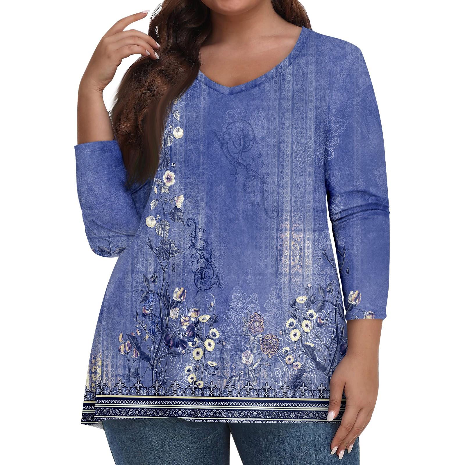 

Женские топы больших размеров, рубашки с рукавами 3/4, повседневная одежда с V-образным вырезом, топы с принтами XXXXL фиолетовый