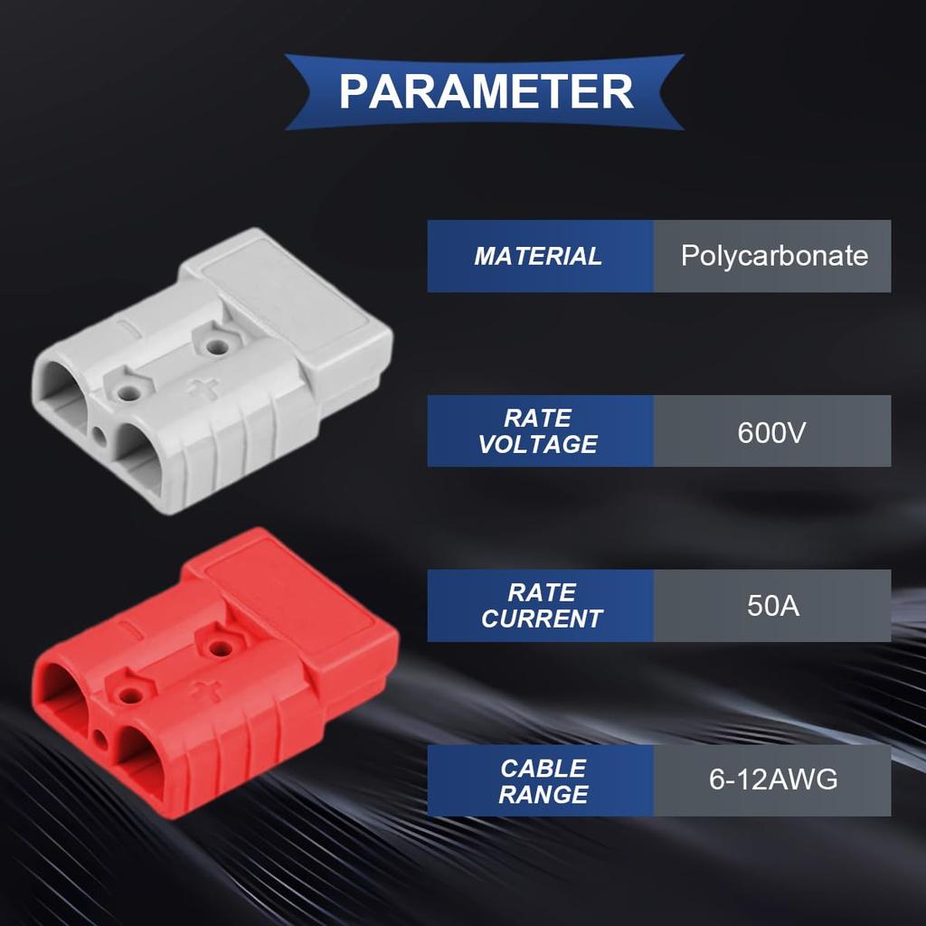 Xiatiaosann 4Pcs 50A Battery Connector Quick Connect/Disconnect 600V 6 12