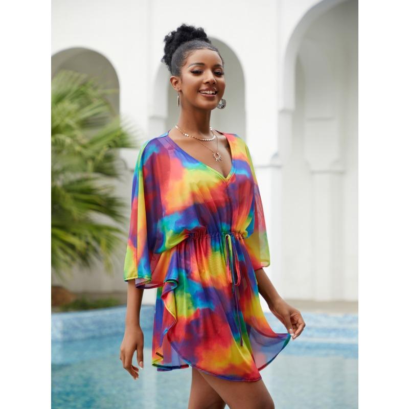Summer Women's Plus Size Printed Beach Cover Up Sexy Holiday Dress Sun Protection Bikini Cover Up