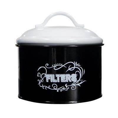 SOTECH Coffee Filter Holder Storage Rustic Style Black Coffee Filter Holder Round Coffee Filter Dispenser for Counter or Room Decoration