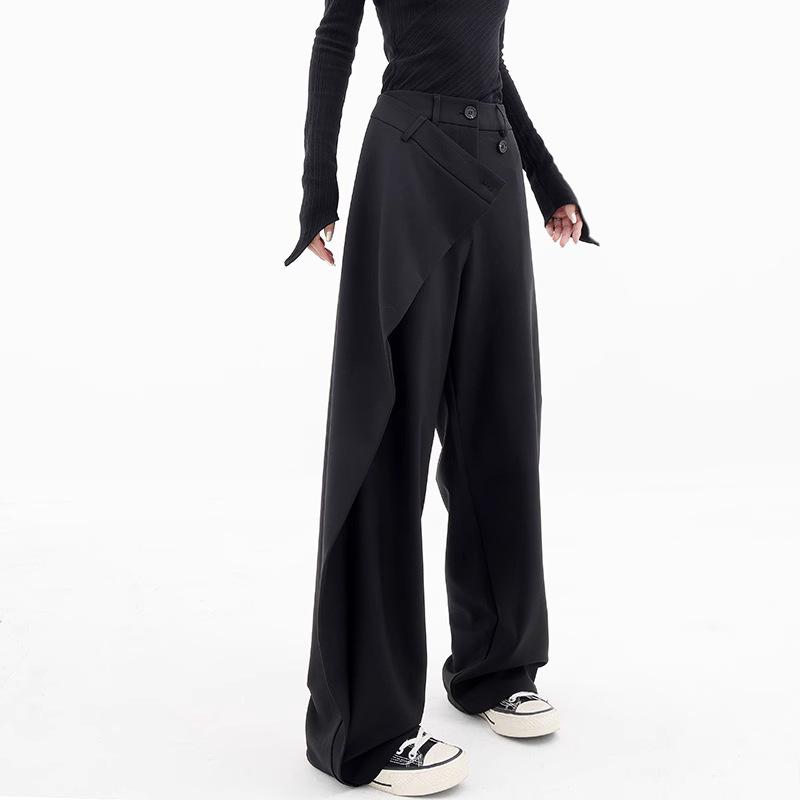 Pantaloni eleganti vintage da donna, neri, coreani, larghi, classici, patchwork, da ufficio, da donna, palazzo