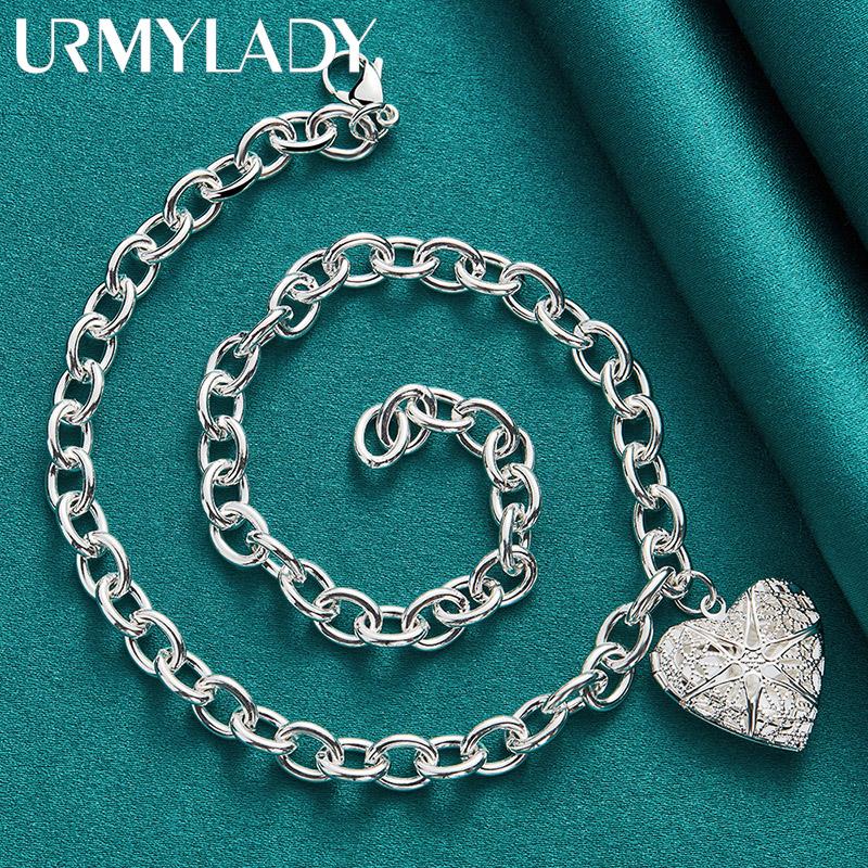 925 Sterling Silver Heart Photo Frame Necklace For Women Party Fashion Jewelry