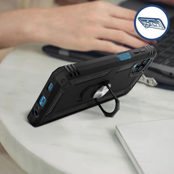 Hard Case for Samsung A12(6.5 ") Black With Ring Stand Shockproof Reinforced Edge Silicone Enhanced Protection