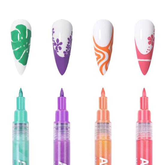 4Pcs Water-Resistant Nail Liner Brushes 3D Abstract Lines Fine Details Drawing Pen Convenient Decorative