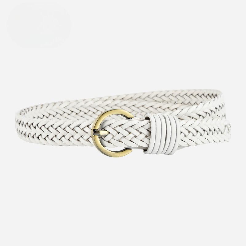 Women's Hand-woven Thin Belt Round Alloy Buckle Dress Belt Trendy Decorative Belt Women