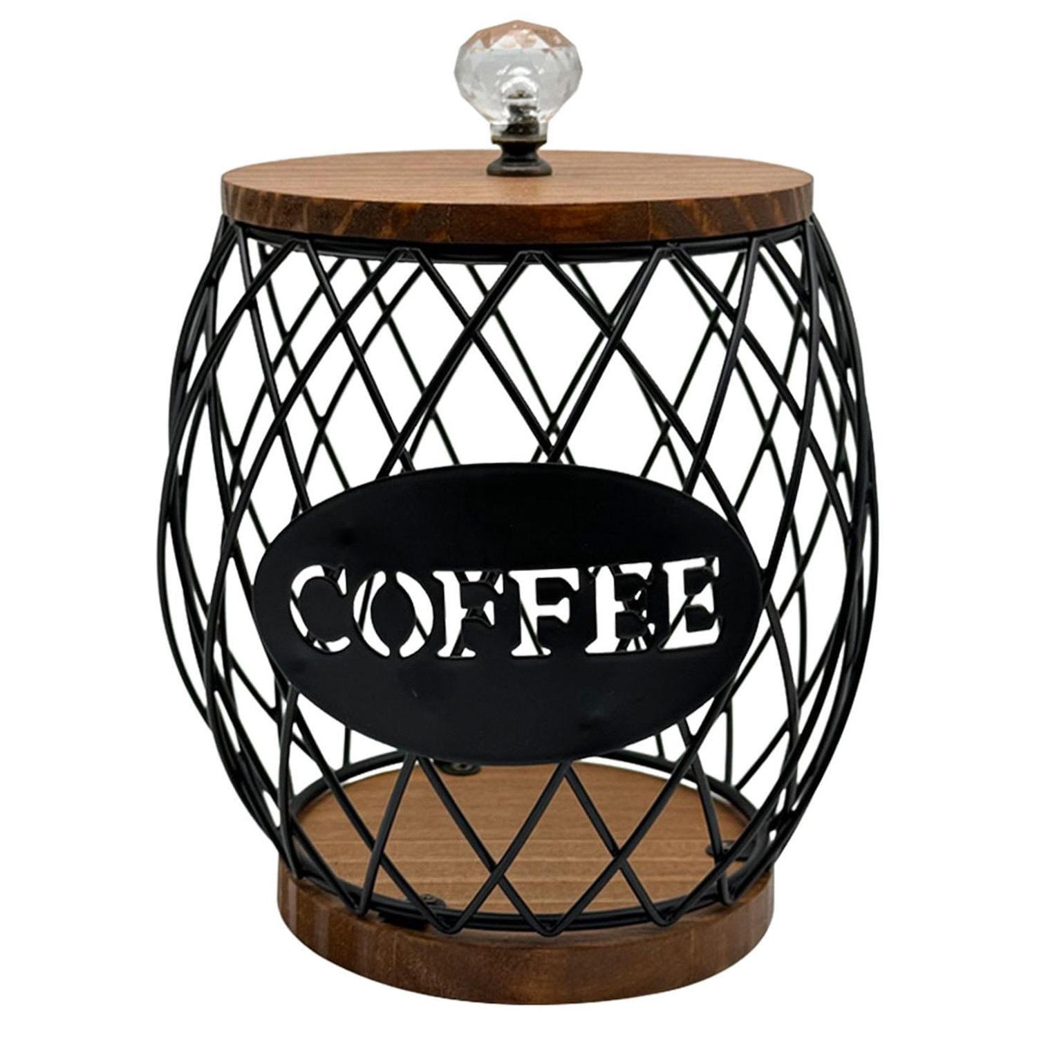 

Iron and Wood Coffee Capsule Storage Rack with Crystal Lid and Black Pineapple Design B