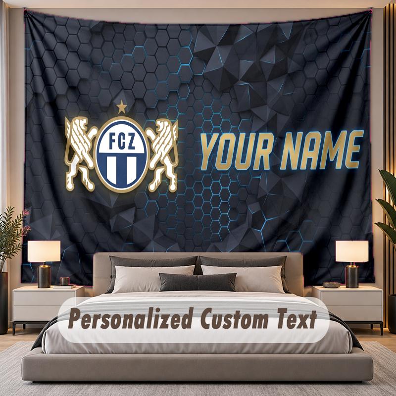 Custom Name Text Tapestry FC Zürich Personalized Polyester Wall Tapestry For Bedroom And Room