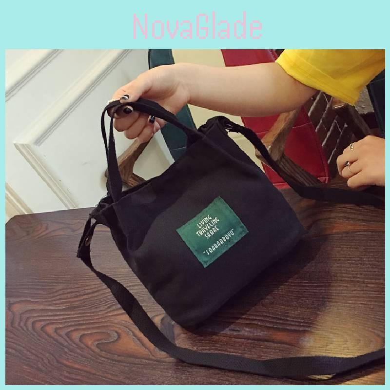 Chic Korean Style Canvas Bucket Bag Vibrant Candy Colors Small Handbag