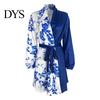 Slim Waist Dress Spring Fall Lady Women with Lace-up Tie Lapel V Neck Colorblock A-line Color Matching Coat Style Long Sleeves Commuting Business Mini