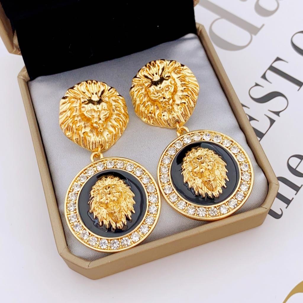 Einzigartige Design-Löwenkopf-Ohrringe, glitzernde Strass-Ohrringe, kreisförmige Ohrringe im Retro-Stil für Frauen