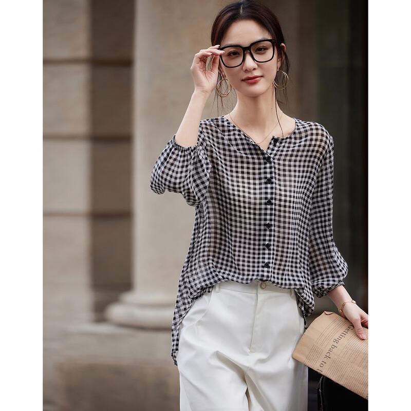 Женская винтажная клетчатая шифоновая рубашка в японском стиле S